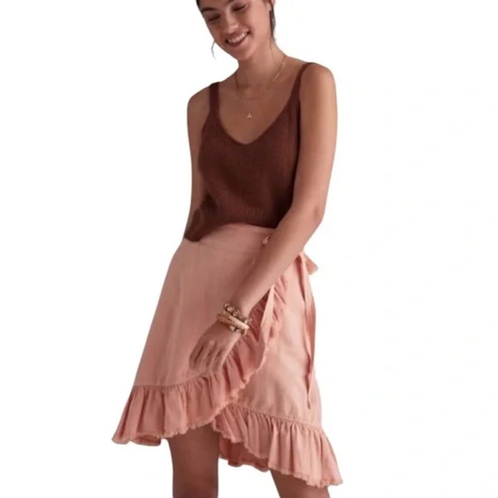 Anthropologie Pilcro Nettie Blush Pink Peach Ruffled Wrap Mini Skirt M